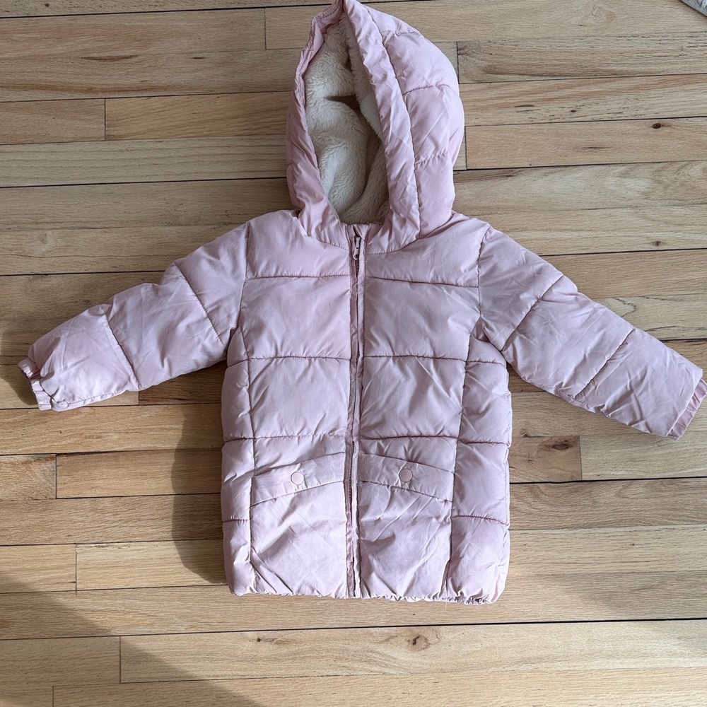 Mango Light Pink Puffer Jacket with Hood size 3-4